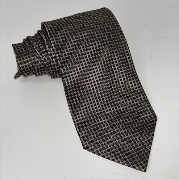 Brooks Brothers 100% Silk Tie Gray Gold Hand Woven Made in Italy Geometric - Picture 1 of 7